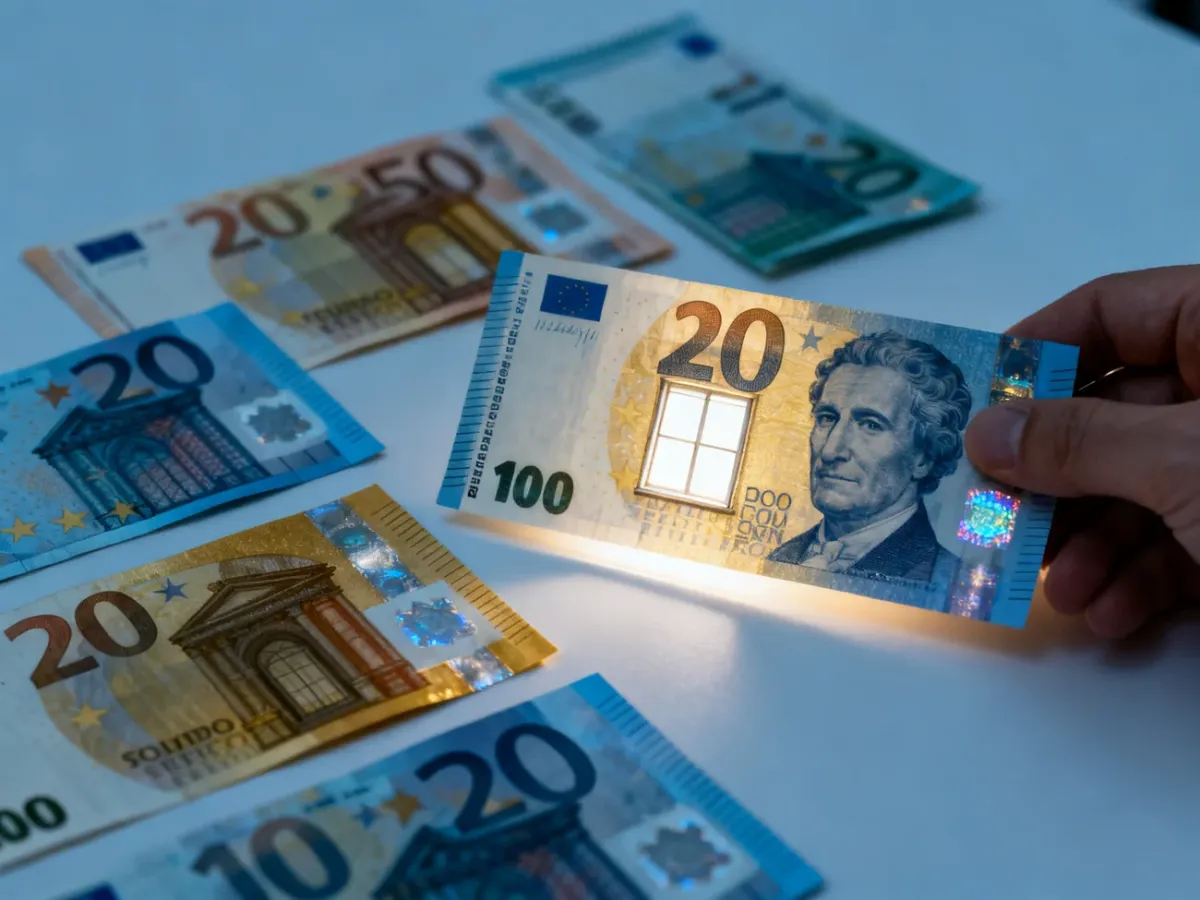 Sprawdzanie zabezpieczeń banknotów euro o wysokich nominałach