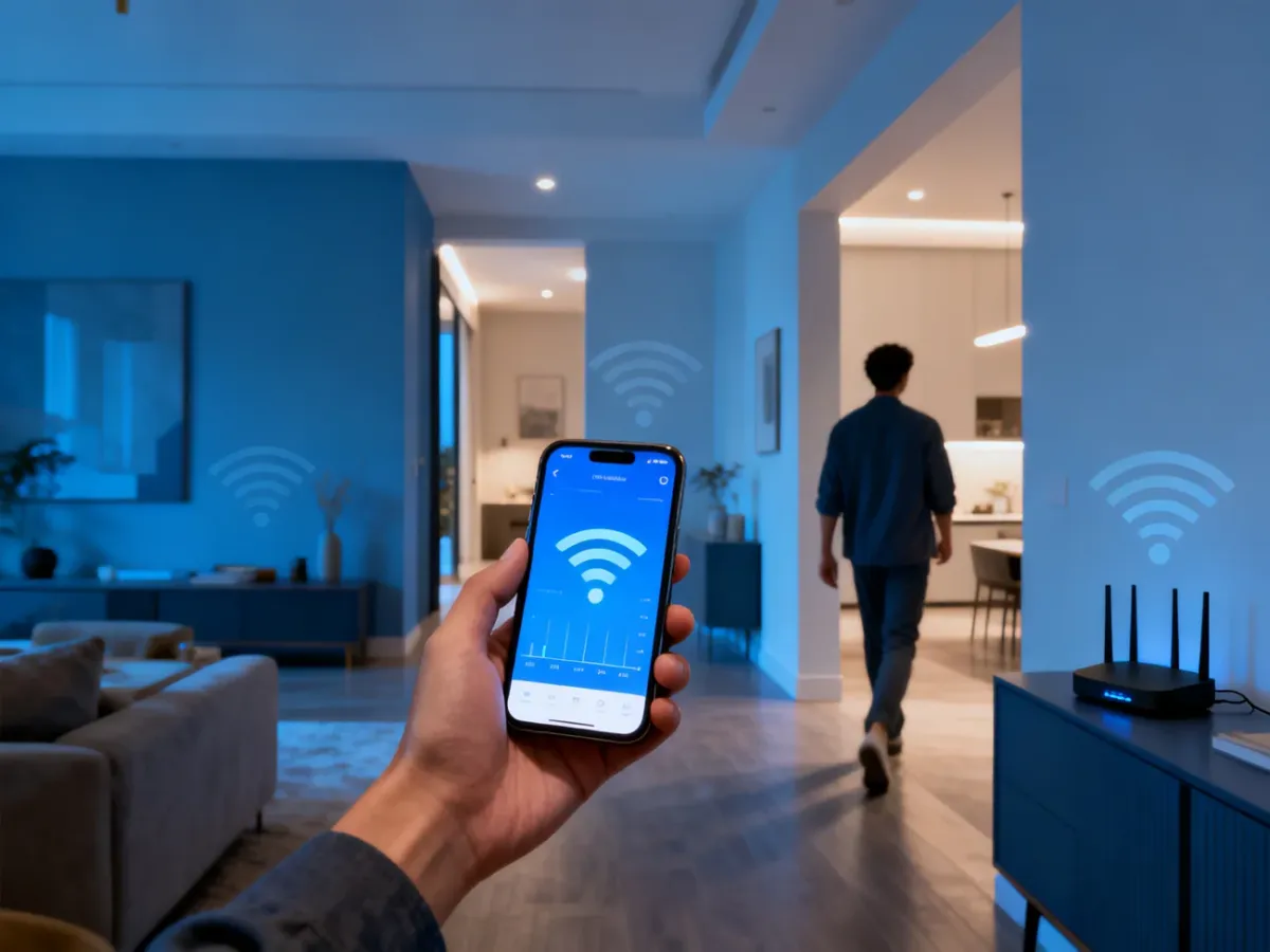 Pomiar siły sygnału Wi-Fi w różnych pomieszczeniach domu za pomocą smartfona